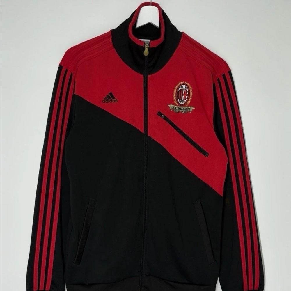 AC Milan Adidas Men's Black and Red Track Jacket Medium